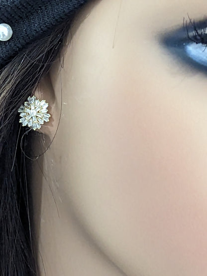 Sterling Silver Baguette Flower Stud Earrings