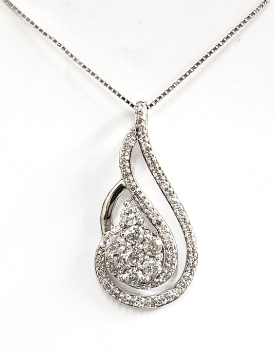 White Gold Diamond Twisted Teardrop Cluster Pendant - HK Jewels