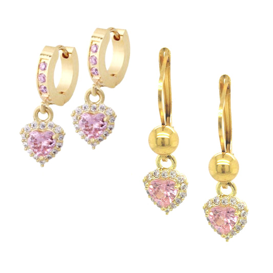 Tiny Micropave Pink Heart Earrings - HK Jewels