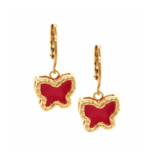 Surgical Steel Medium Gold Frame Enamel Butterfly Earring - HK Jewels