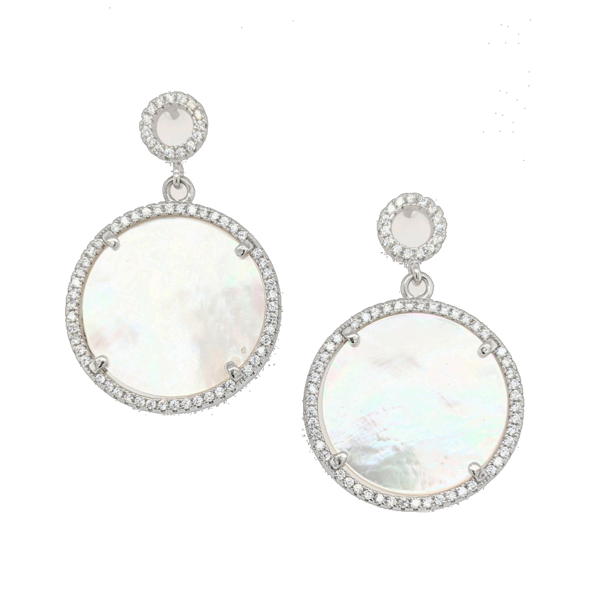 Sterling Silver Mother of Pearl Circle Earrings - HK Jewels