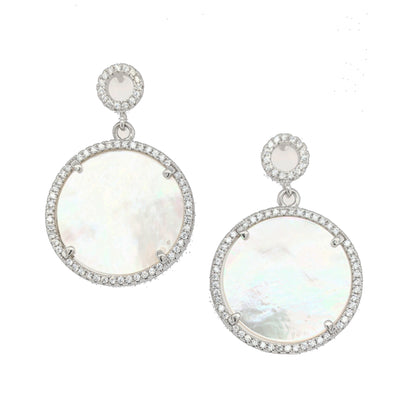 Sterling Silver Mother of Pearl Circle Earrings - HK Jewels