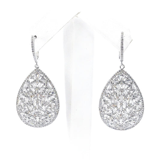 Sterling Silver Baguette Teardrop Earrings - HK Jewels