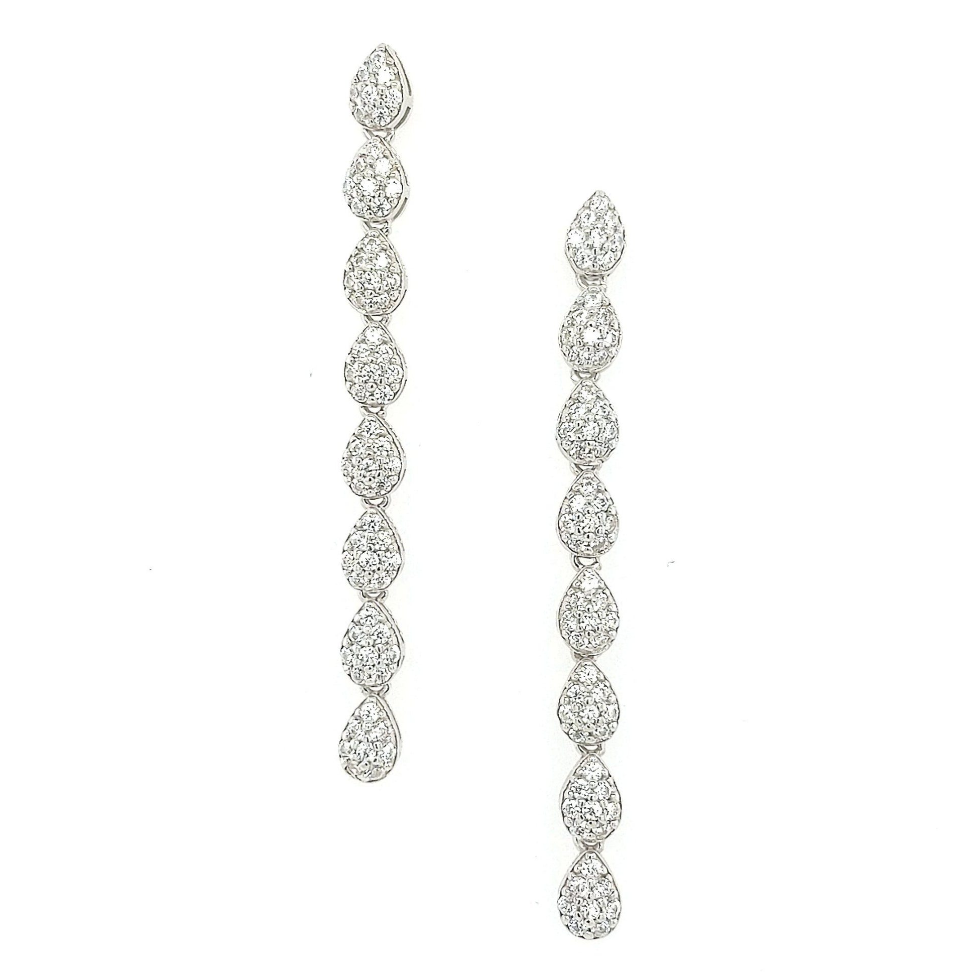 Sterling Silver CZ  Small Teardrops Long Earring - HK Jewels