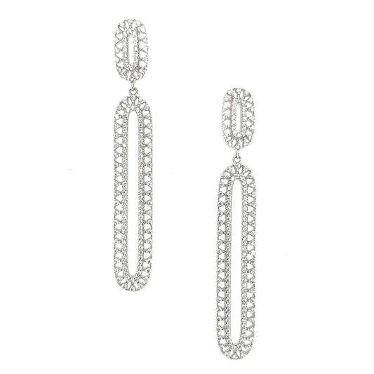 Sterling Silver CZ Long Oval Earring - HK Jewels