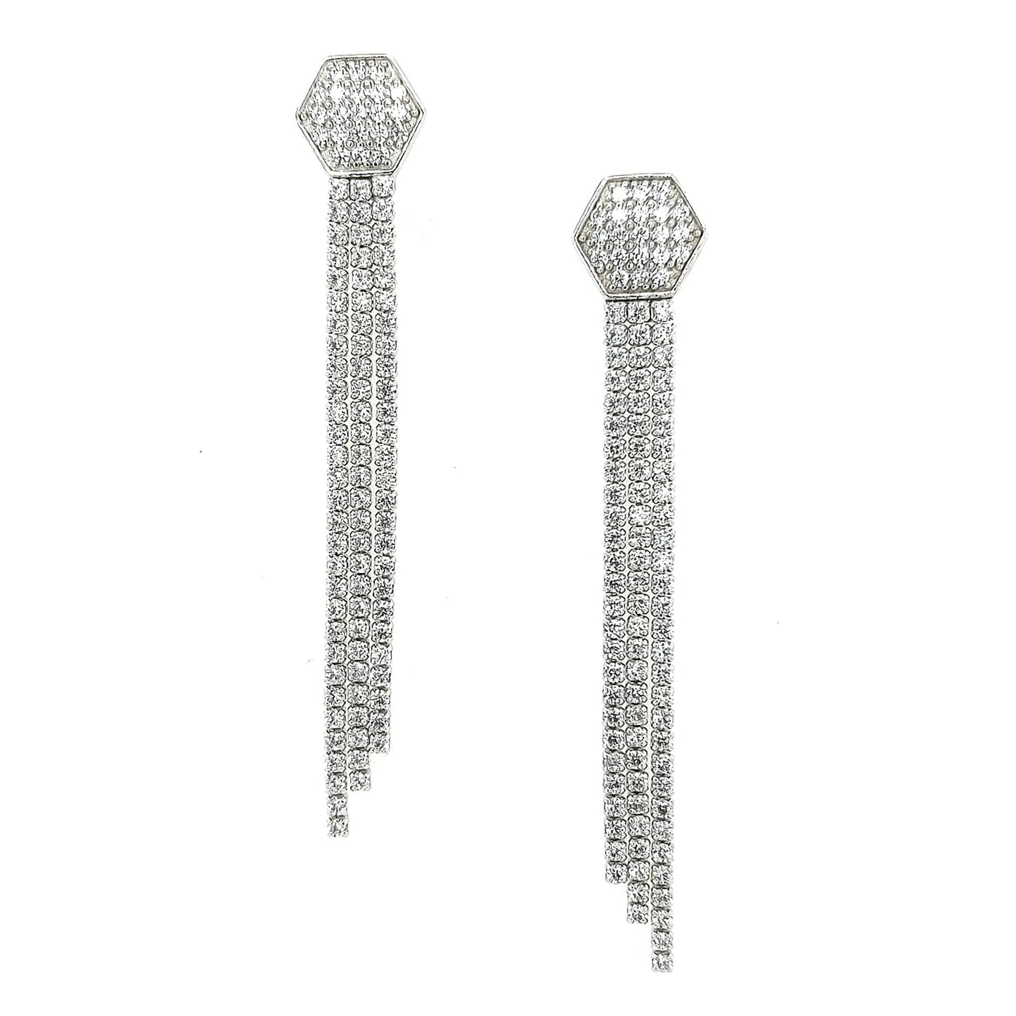 Sterling Silver CZ Long Tennis Strands Earring - HK Jewels