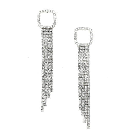 Sterling Silver CZ Long Tennis Strands Earring - HK Jewels