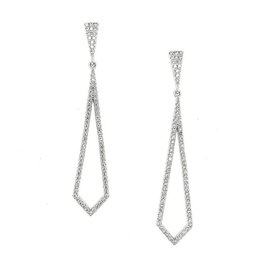 Sterling Silver CZ Long Diamond Shaped Earring - HK Jewels