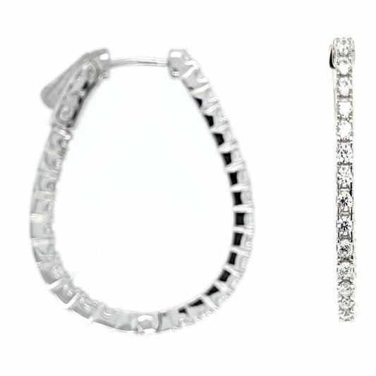 Sterling Silver 1⅛" Teardrop Shaped CZ Hoops - HK Jewels