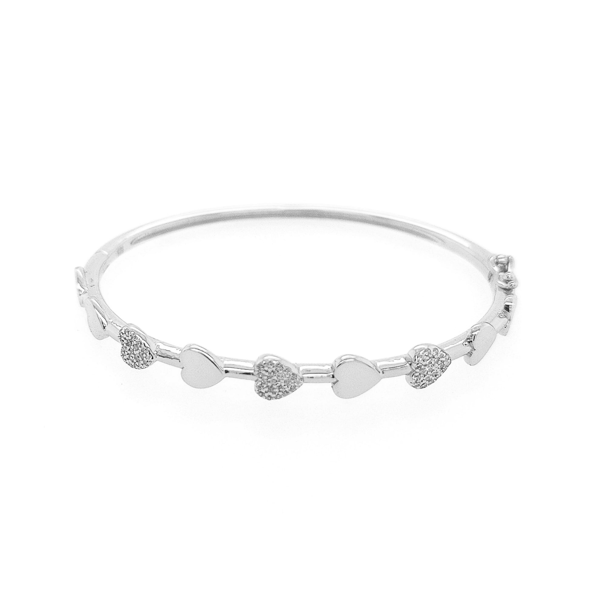 Sterling Silver Alternating CZ Heart Bangle - HK Jewels