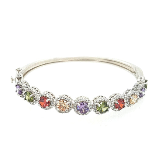 Sterling Silver Multicolor Circles Bangle - HK Jewels