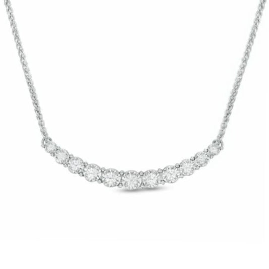 Sterling Silver Graduated Curved Bar Necklace - HK Jewels