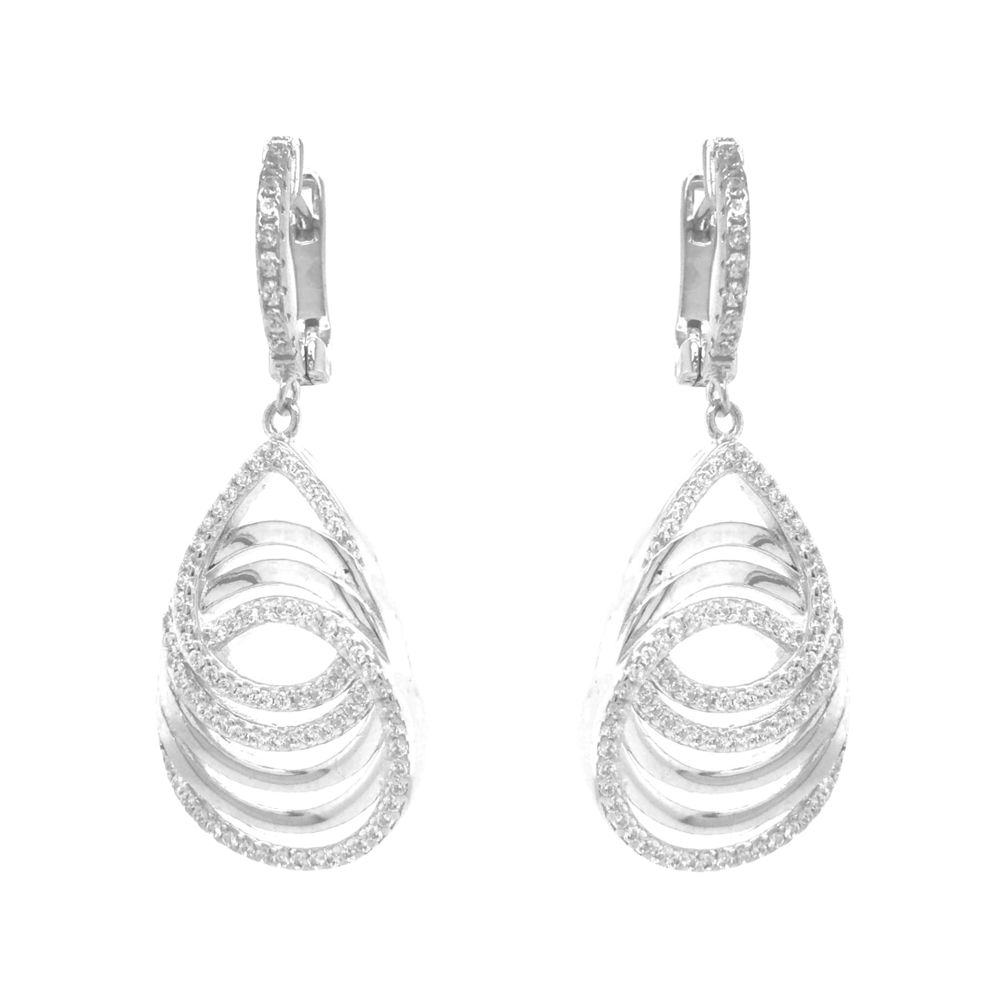 Sterling Silver CZ Overlapping Teardrops and Circles Earrings - HK Jewels