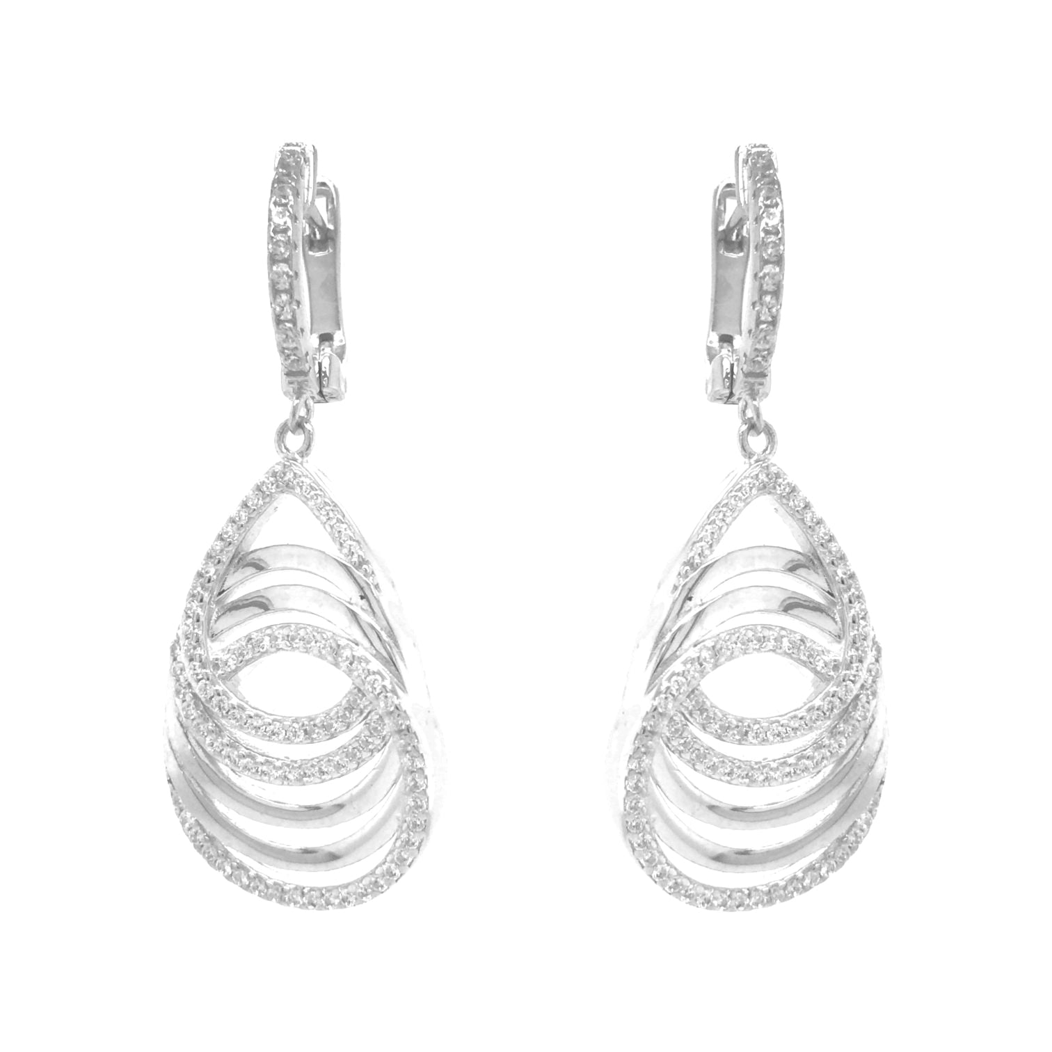 Sterling Silver CZ Overlapping Teardrops and Circles Earrings - HK Jewels