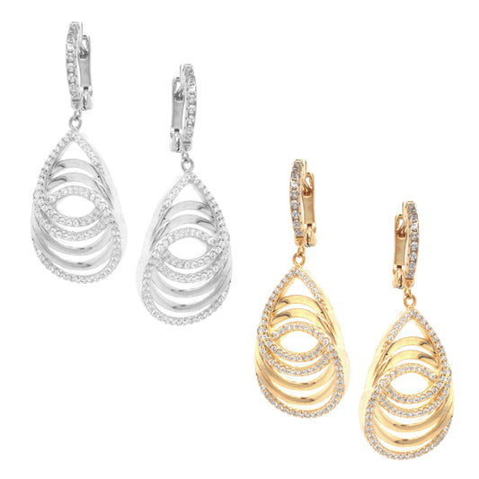 Sterling Silver CZ Overlapping Teardrops and Circles Earrings - HK Jewels