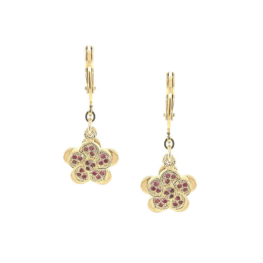 Surgical Steel Gold Plated Double Pink Flower Earring - HK Jewels