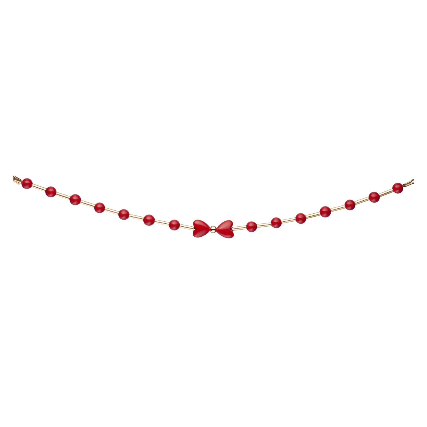 Gold Filled Bar With Red Beads With Center Red Heart Bow Children's Bracelet - HK Jewels