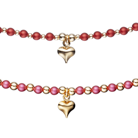 Gold Filled Alternating Gold and Brushed Beads With Center Gold Puffy Heart Children's Bracelet - HK Jewels