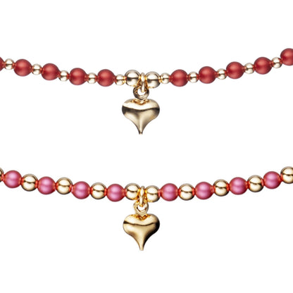 Gold Filled Alternating Gold and Brushed Beads With Center Gold Puffy Heart Children's Bracelet - HK Jewels