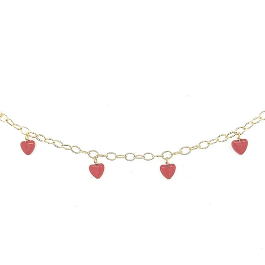 Gold Filled Chain With Red Hanging Heart Children's Bracelet - HK Jewels