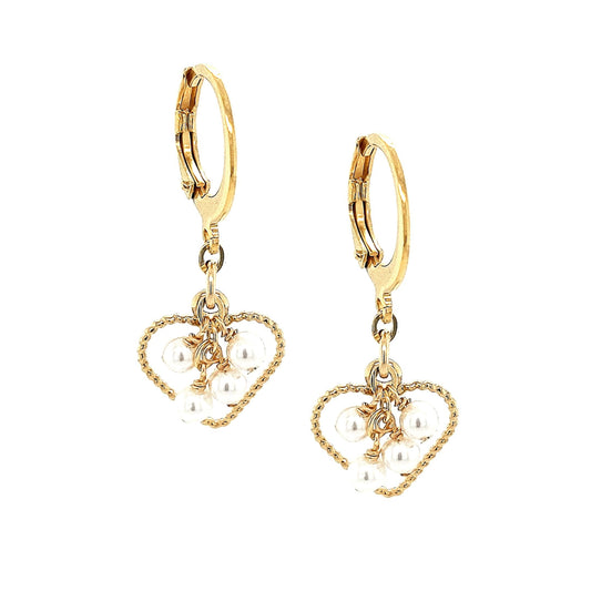 Surgical Steel Heart And Hanging Pearls Earring - HK Jewels