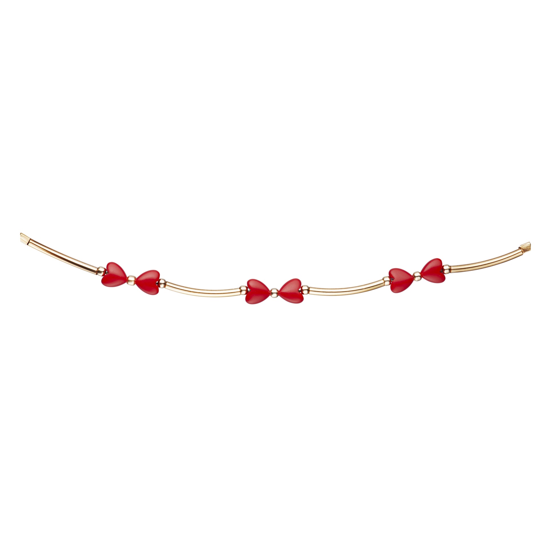 Gold Filled Bar With Red Hearts Children's Bracelet - HK Jewels