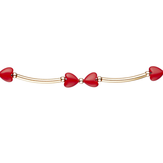 Gold Filled Bar With Red Hearts Children's Bracelet - HK Jewels