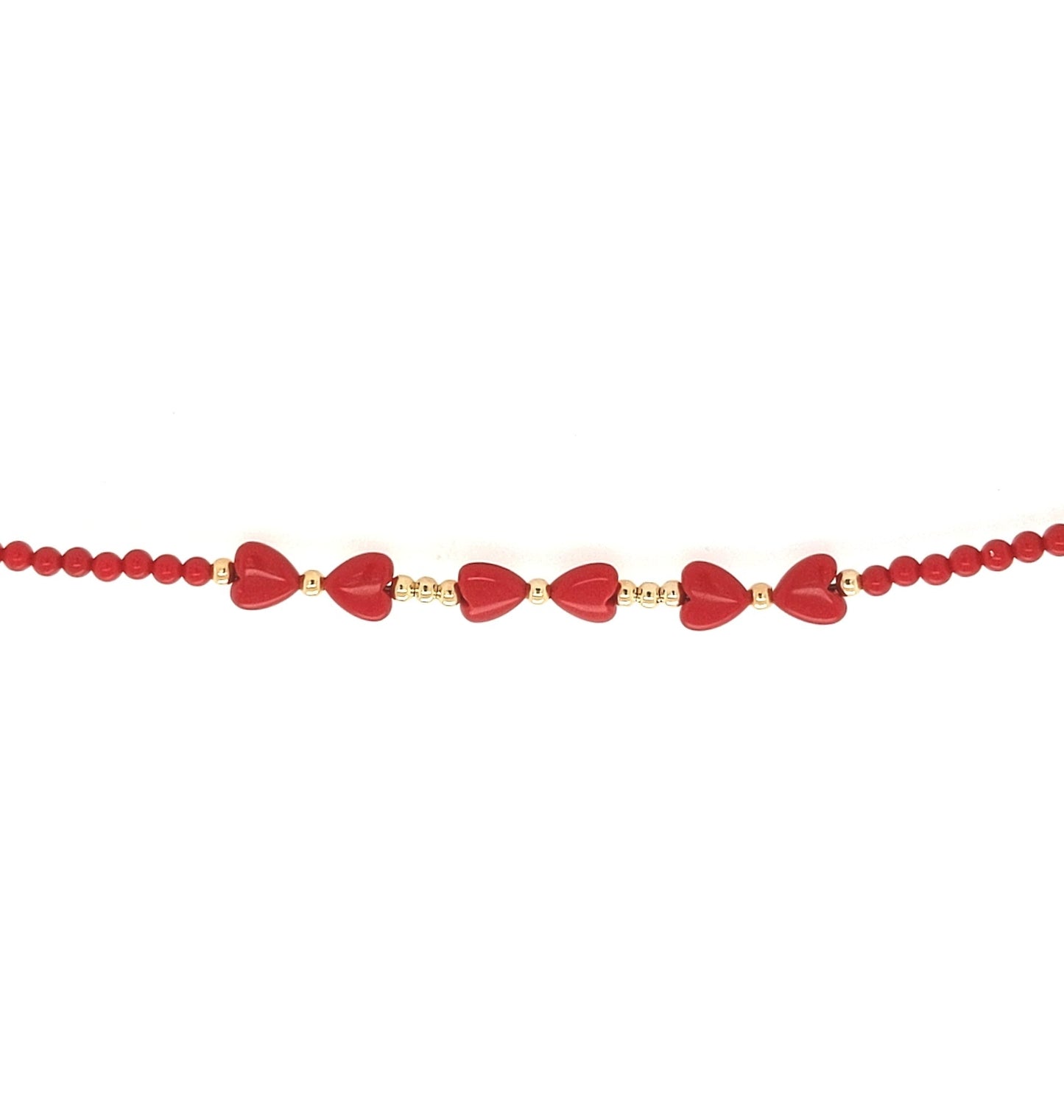 Small Red Beads With 6 Red Hearts in the Center Children's Bracelet - HK Jewels