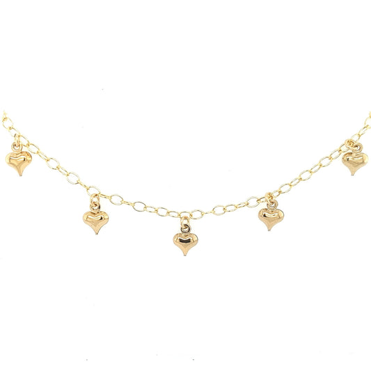 Gold Filled Chain With Hanging Small Puffy Gold Hearts Bracelet - HK Jewels