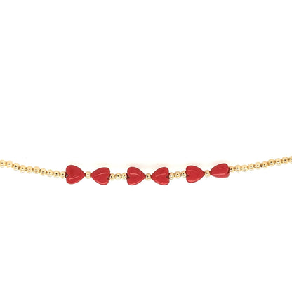 Small Gold Beads With 6 Red Hearts in the Center Children's Bracelet - HK Jewels
