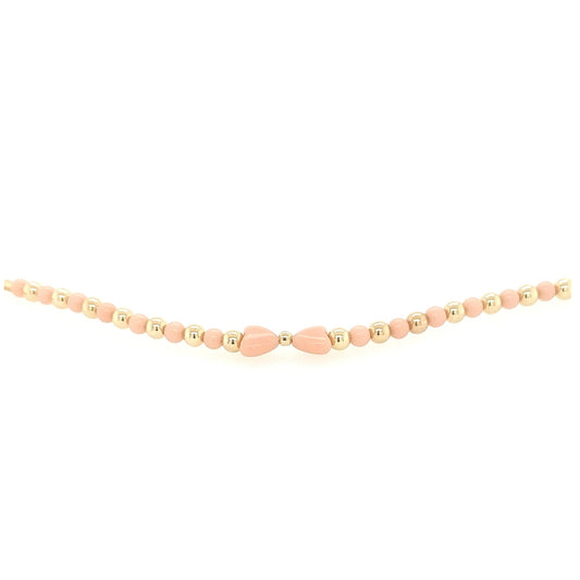 Alternating Gold Filled and Pink Beads With Two Red Hearts in the Center Children's Bracelet - HK Jewels