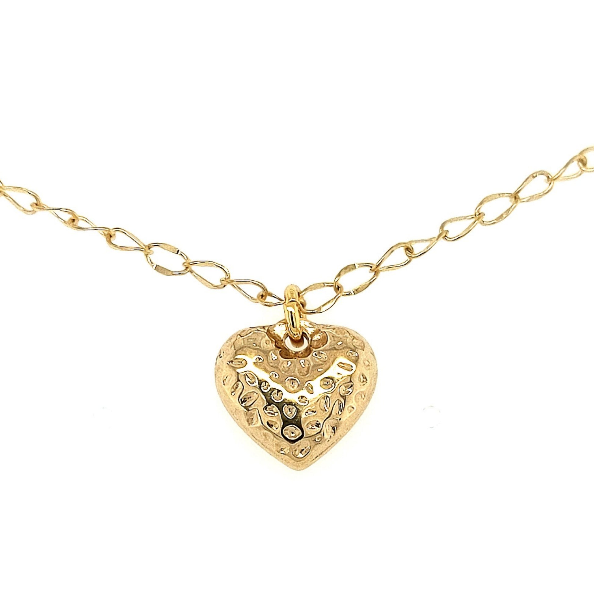 Gold Plated Small Textured Puffy Heart Necklace - HK Jewels