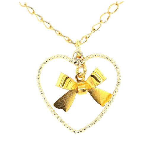 Gold Plated Bow Inside Heart Necklace - HK Jewels