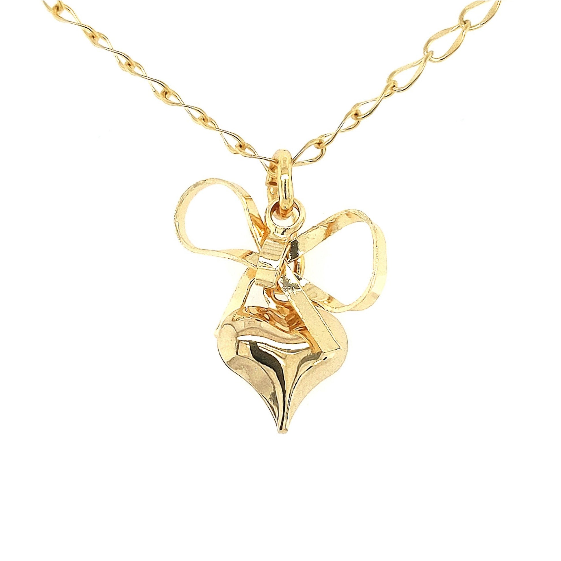 Gold Plated Bow and Heart Necklace - HK Jewels