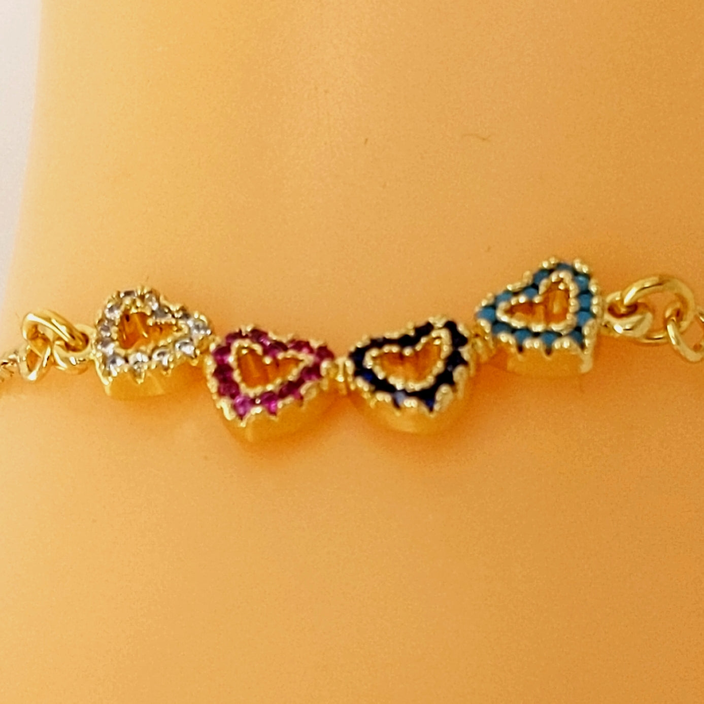 Linked Colorful Four Hearts Bolo Bracelet - HK Jewels