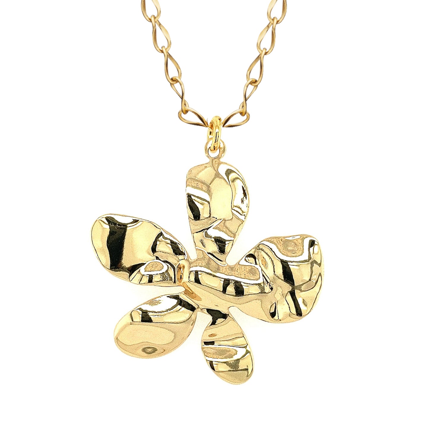 Gold Plated Hammered Flower Necklace - HK Jewels