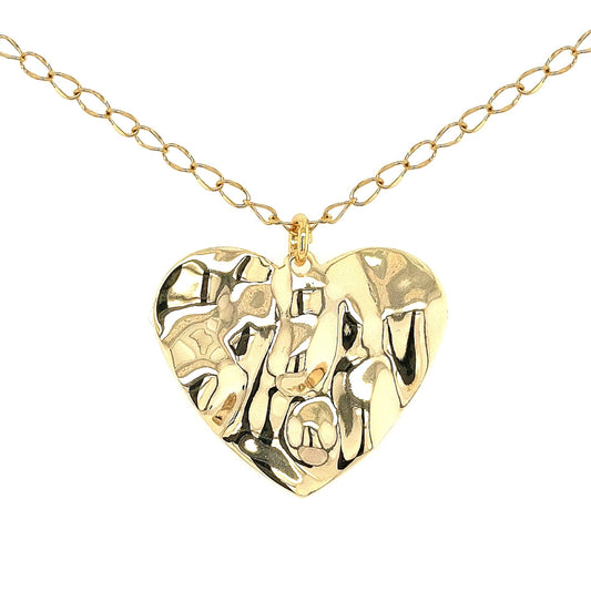 Gold Plated Hammered Heart Necklace - HK Jewels