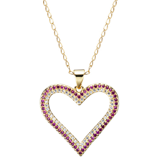 Gold Plated Ruby Color CZ  Heart Necklace - HK Jewels