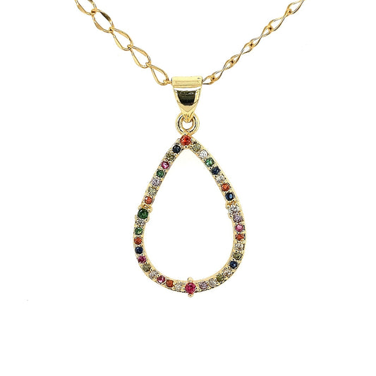 Gold Plated CZ  Multicolor Teardrop Necklace - HK Jewels