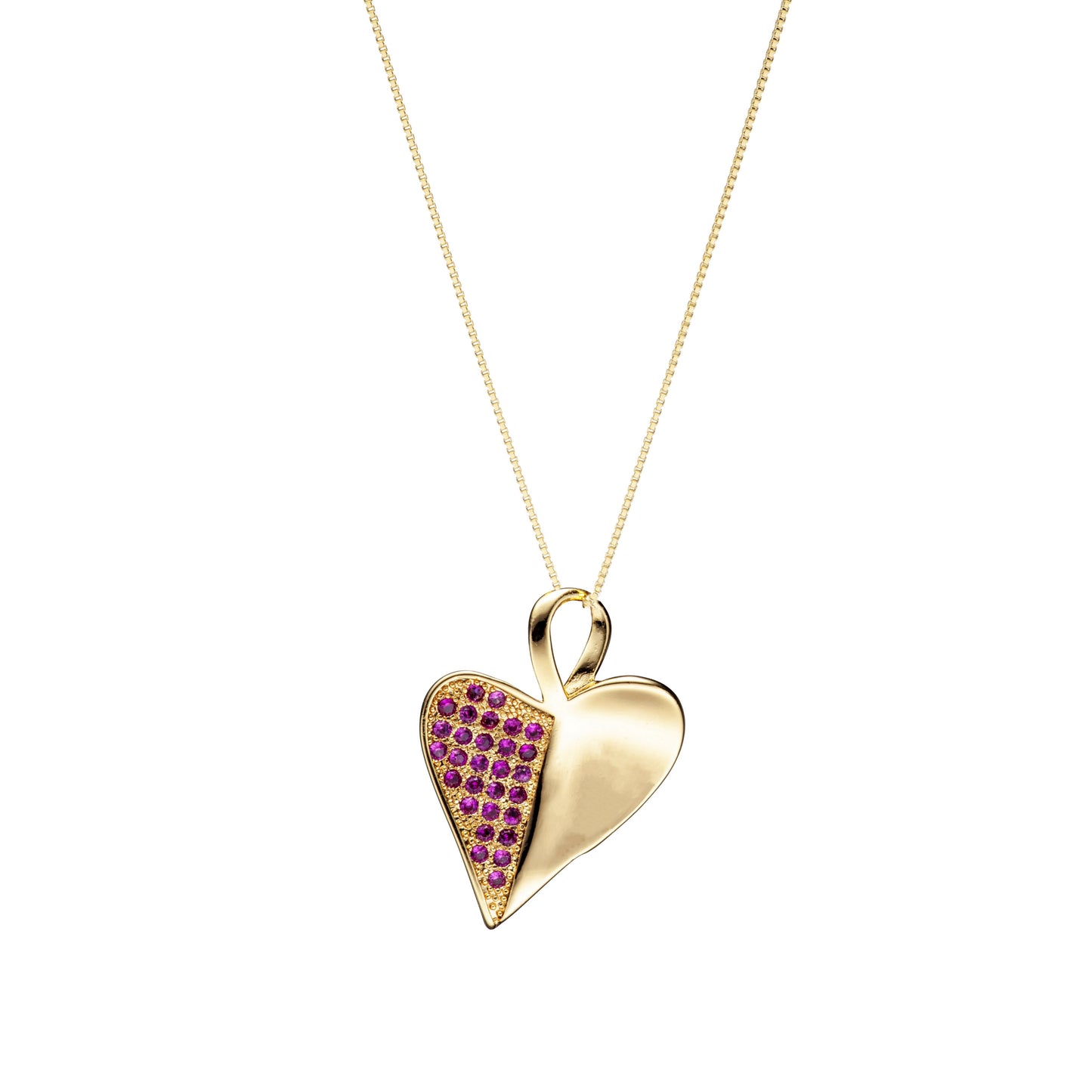 Gold Plated Ruby Color CZ  Heart Necklace - HK Jewels