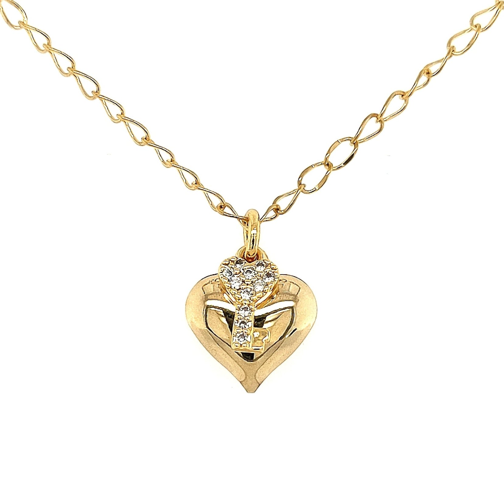 Gold Plated Small Heart With CZ Key Necklace - HK Jewels