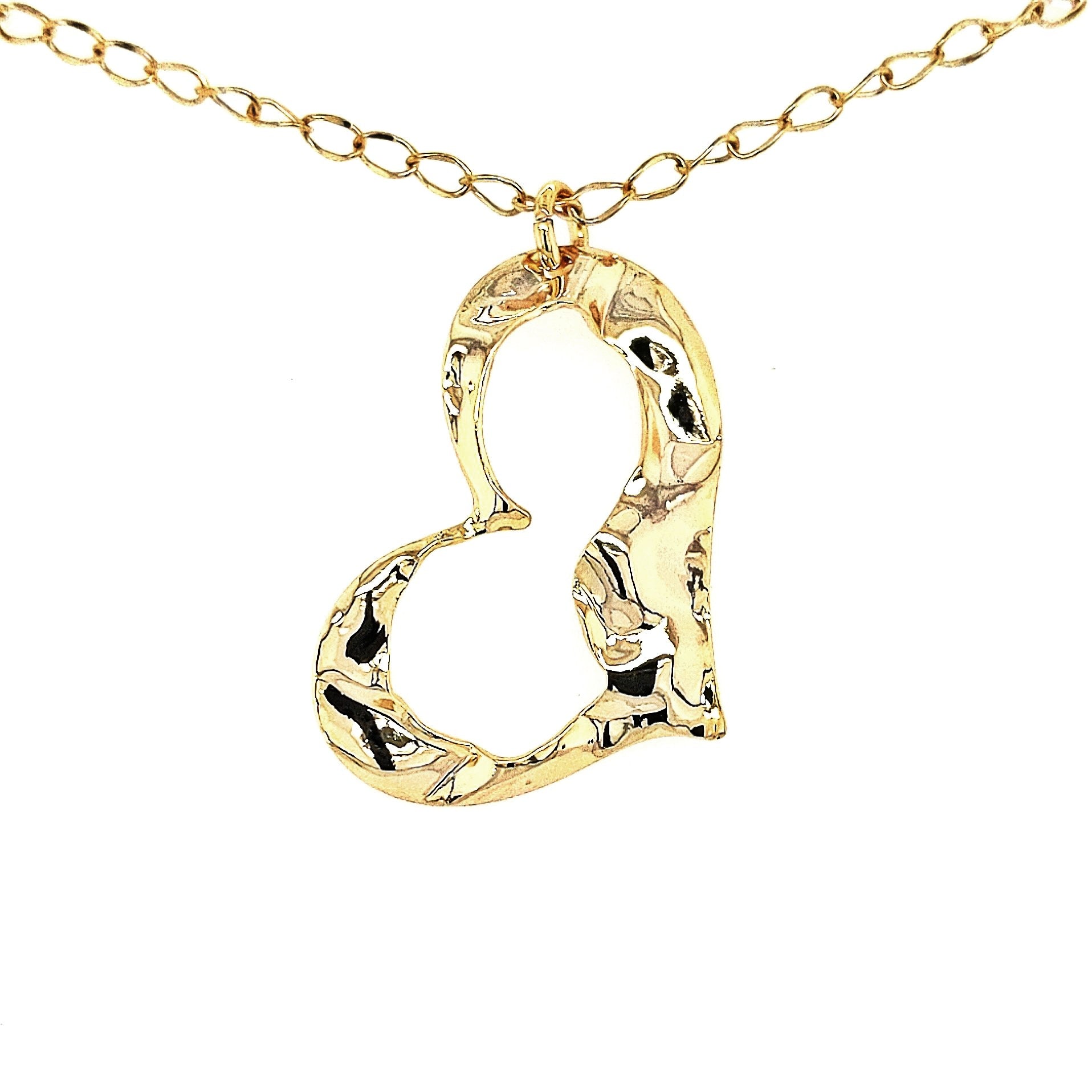 Gold Plated Hammered Heart Necklace - HK Jewels