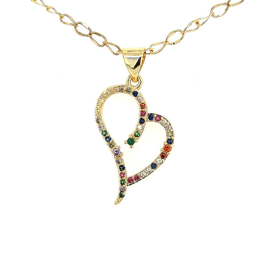 Gold Plated Multicolor CZ Heart Necklace - HK Jewels