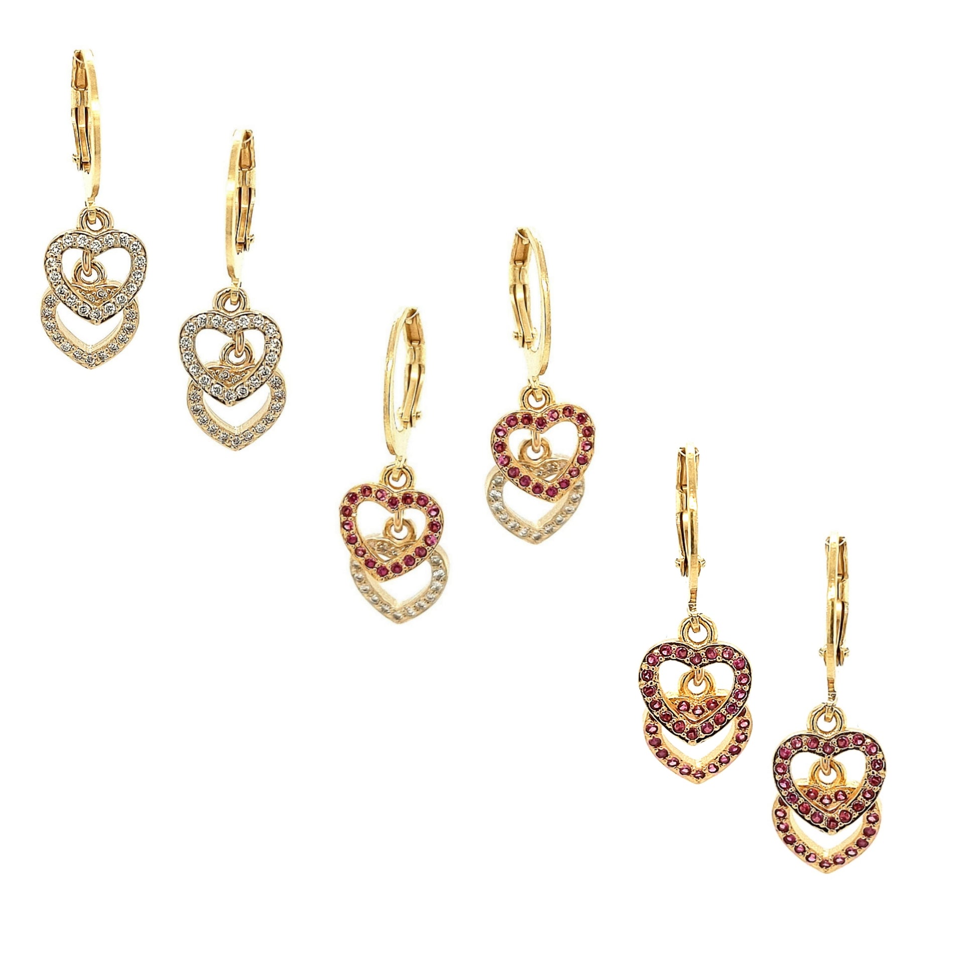 Surgical Steel Double Open Small Double CZ Heart Earring - HK Jewels