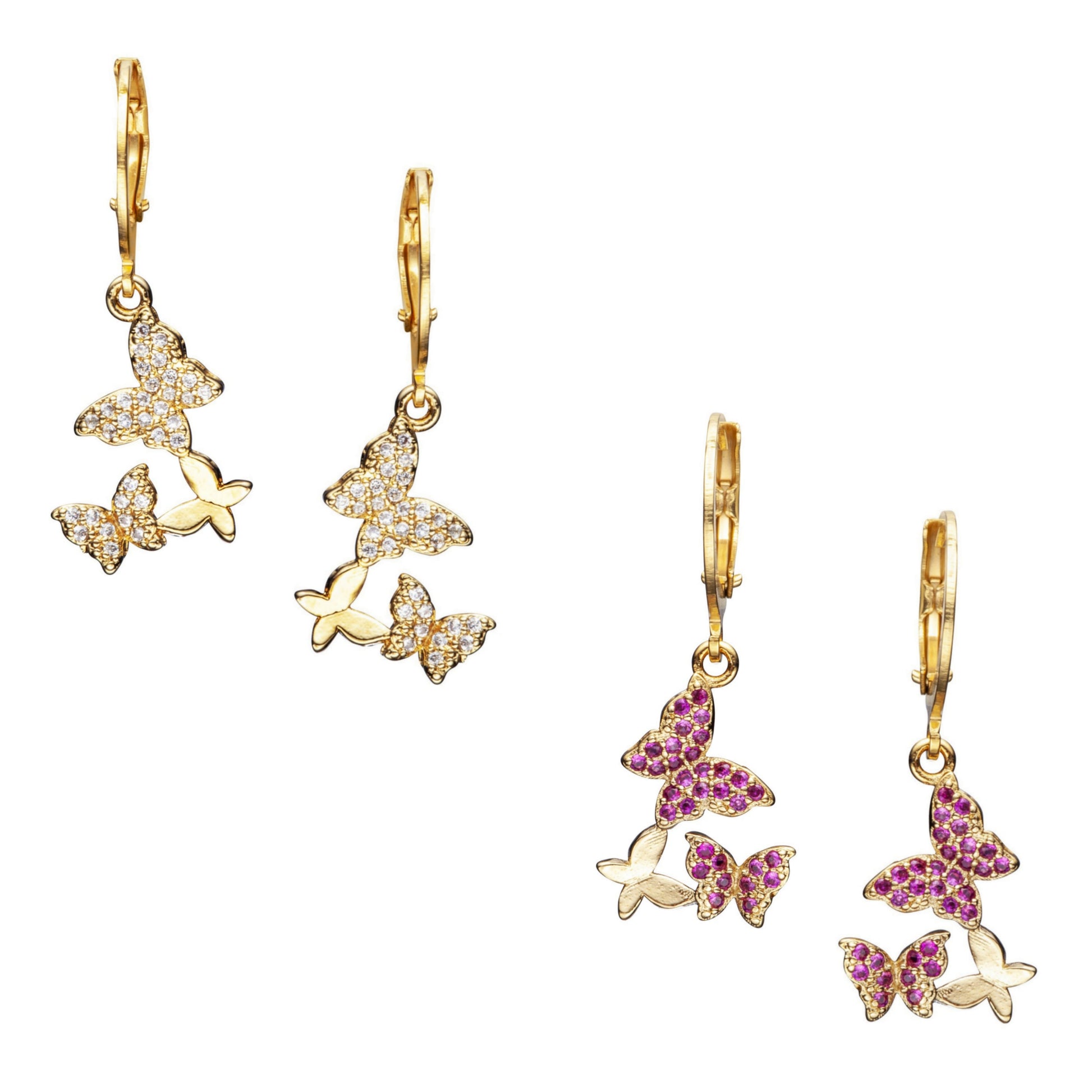 Surgical Steel Three Butterflies With CZ Earrings - HK Jewels