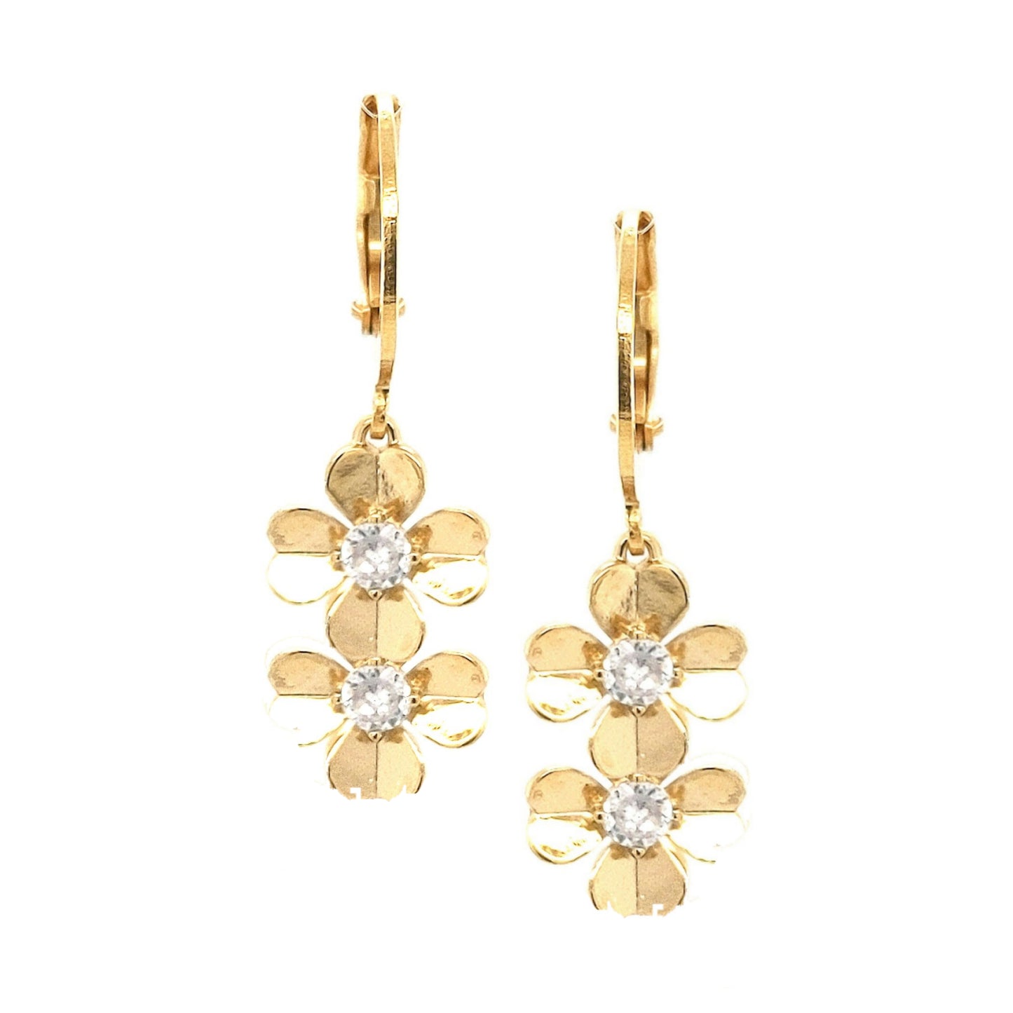 Surgical Steel Double Flower With Center CZ Earrings - HK Jewels