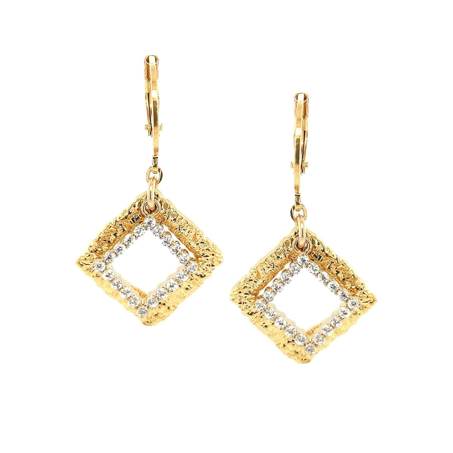 Surgical Steel Textured Open Square With CZ Square Earrings - HK Jewels