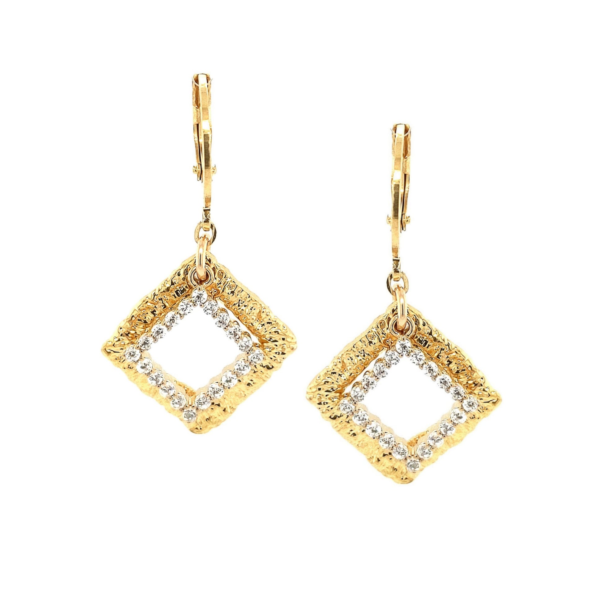 Surgical Steel Textured Open Square With CZ Square Earrings - HK Jewels