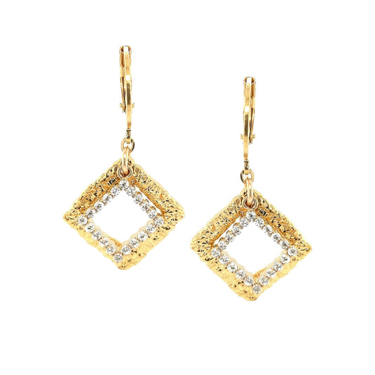 Surgical Steel Textured Open Square With CZ Square Earrings - HK Jewels