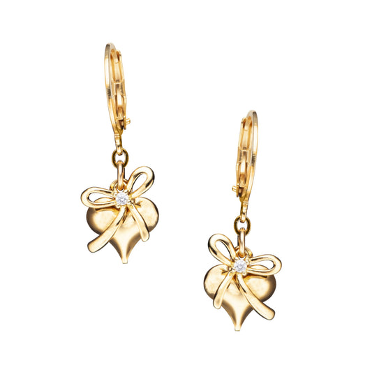 Surgical Steel Medium Puffy Heart With Fine Bow Earrings - HK Jewels